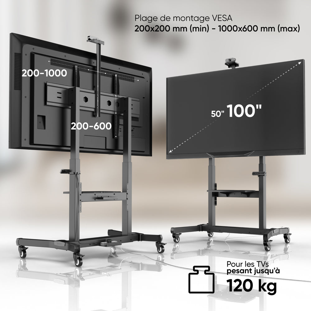 Support mobile motorisé ONKRON pour téléviseurs ou panneaux interactifs 50"-100", max 120 kg, noir TS1991E