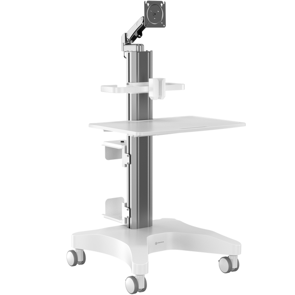 Medical cart with gas lift For monitors 15-32" Load 1-7 kg VESA 75x75, 100x100 mm Height adjustment 1050-1200 mm Rubber wheels 75 mm Cable management CPU holder MCR1