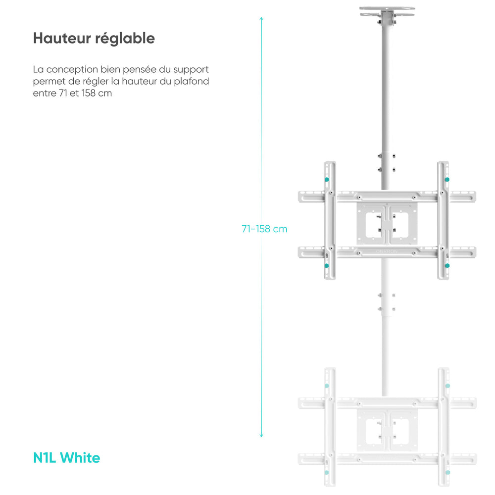 N1L Blanc, Support de plafond pour TV de 32" à 80", 68 kg max