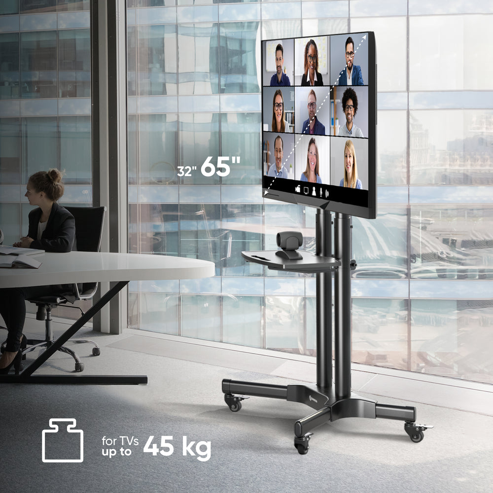 TS1351R Noir, Support TV à roulettes pour écrans de 32" à 65", 45kg max