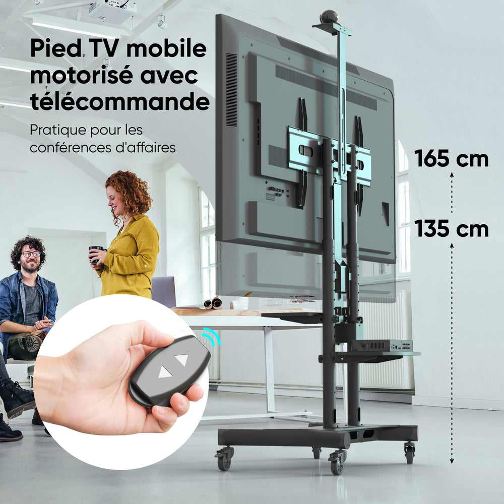Support TV mobile motorisé ONKRON pour téléviseurs 50"-86", max 90 kg, noir TS1881E