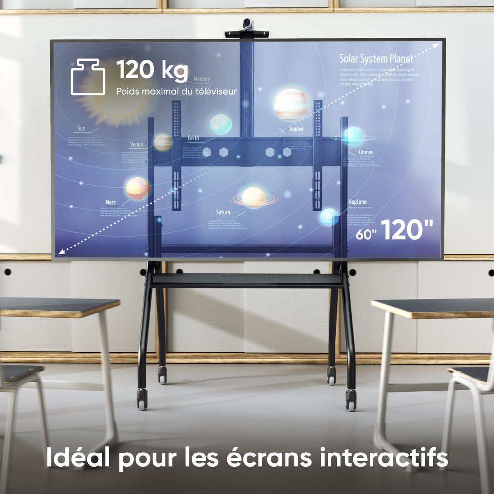TS2080 Noir, Support TV à roulettes pour écrans de 60" à 120", 120 kg max