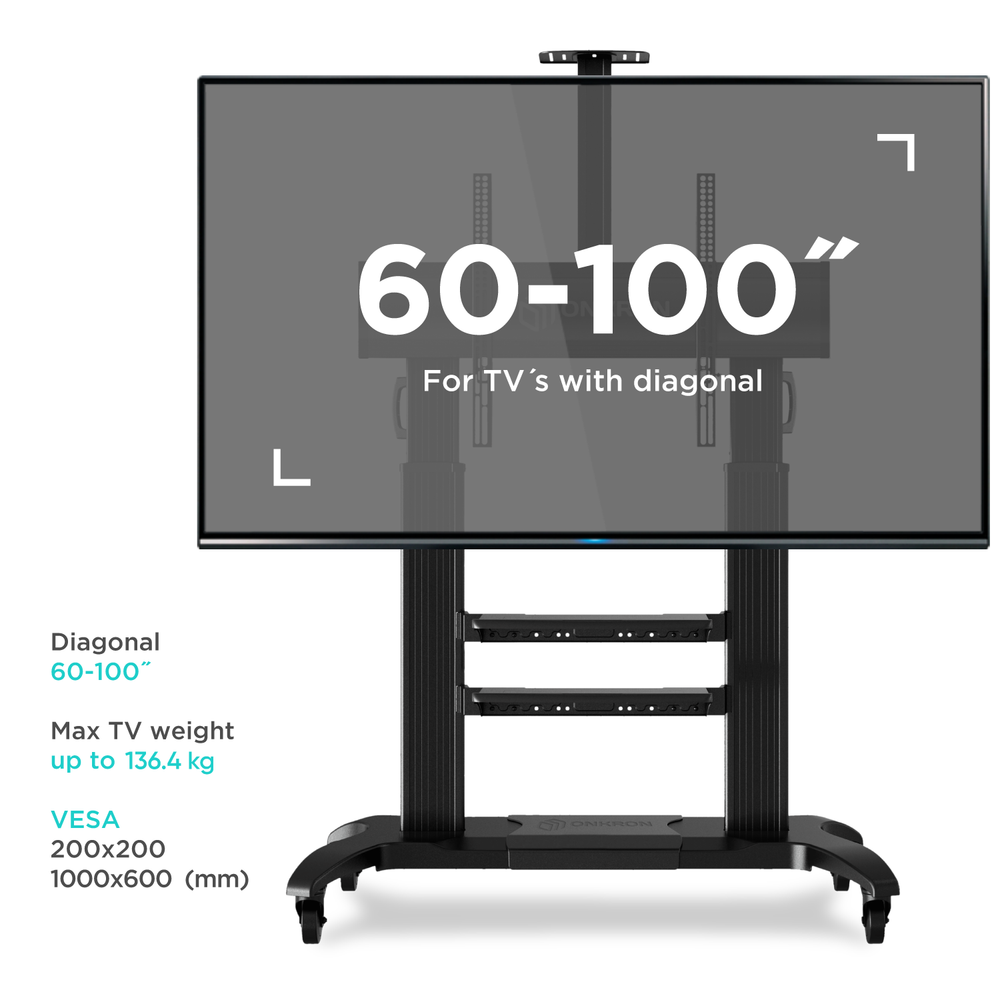 Support mobile ONKRON pour TV ou panneau interactif 60"-100", max 136.4 kg, noir TS2811