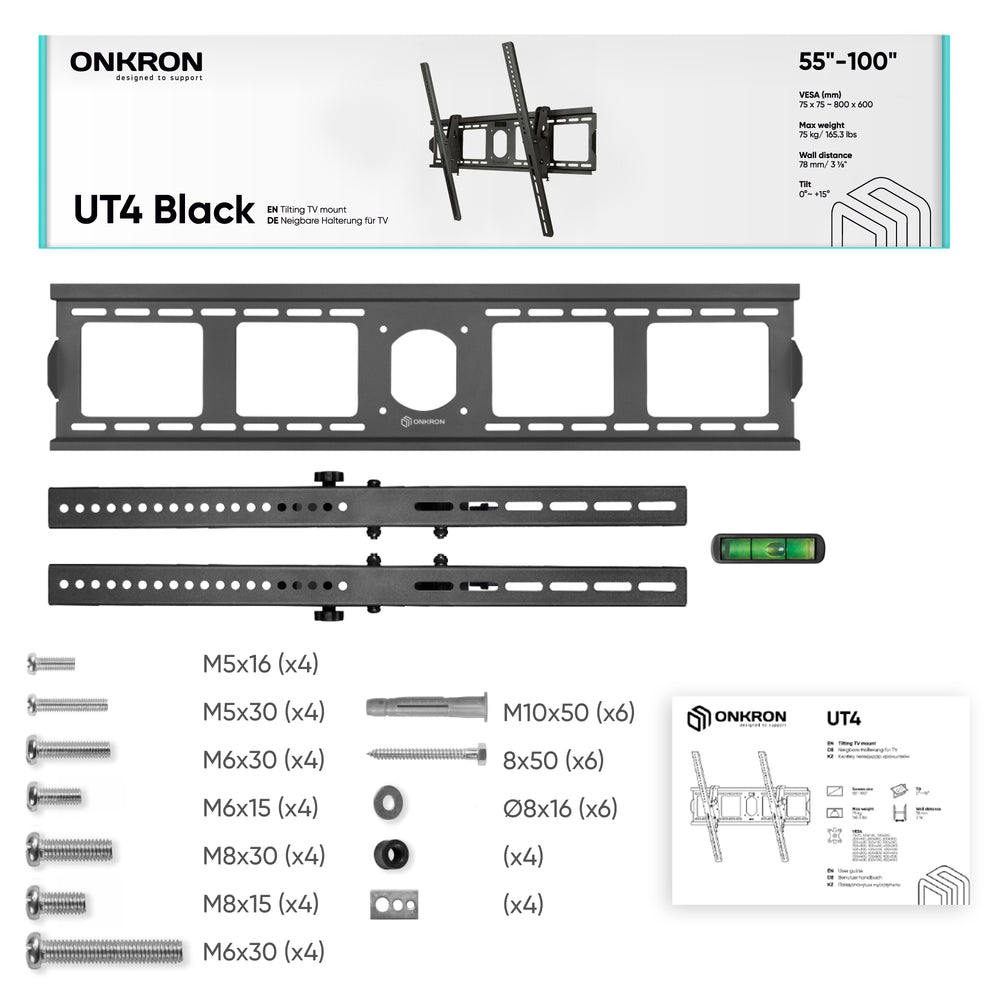 Onkron uf4 fixation tv murale non inclinable pour des téléviseurs de 55 à  100 pouces noir ONKRON UF4-B Pas Cher 