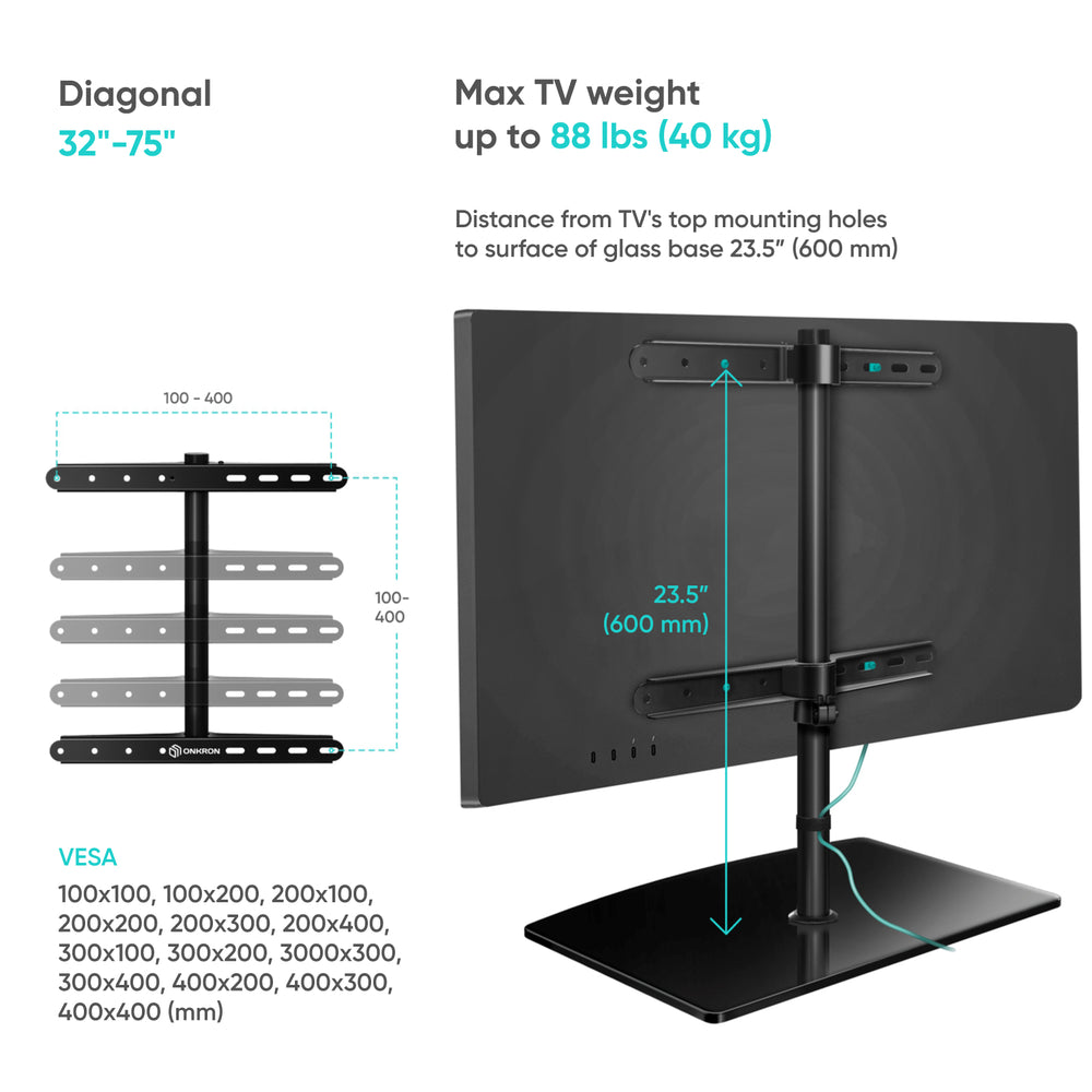 PT3 Noir, Support universel pour écran TV de 32 à 75, 35 kg max